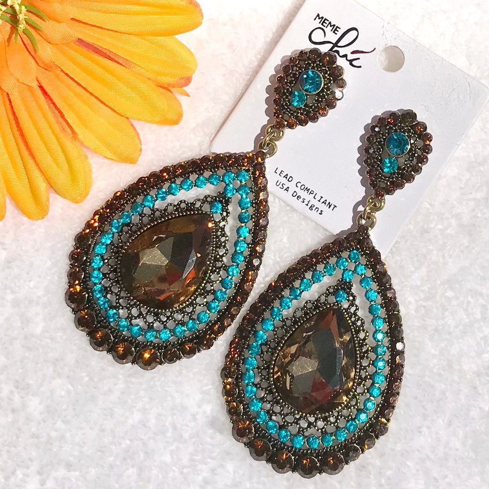 Boho Earrings Huge Post Drop Bling Dangles NWT - Picture 4 of 5